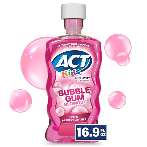 ACT Anticavity Kids Flouride Rinse Bubble Gum Blowout Flavor 18 Ounce Bottles (Pack of 3)
