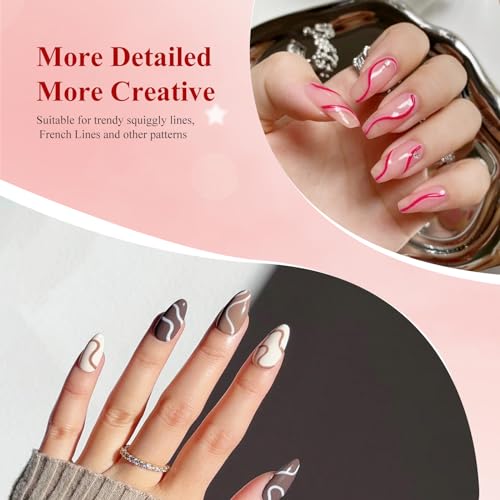 Nail Art Gel Liner Set, 12 Colors Black Red Pink Yellow Green Glitter Fall Winter Gel Polish for Swirl French Tip Painting Designs Soak Off Built Thin Brush DIY Nail Design Kit