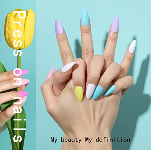 FANDAMEI Press on Nails Almond Matte, 24 Colors 576PCS Press on Nails Medium Almond Matte, Acrylic Medium Fake Nails Full Cover, Natural Press on Nail, False Nails with Nail Glue