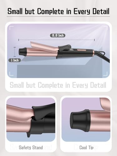 Travel Curling Iron 5 Adjustable Temp, 1 Inch Mini Curling Iron Travel Size with LED Display, Ceramic Mini Hair Curler with Keratin and Argan Oil Infuse, Dual Voltage