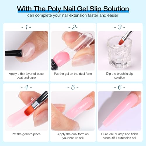 Morovan Poly Gel Slip Solution - 4oz Slip Solution for PolyGel Nails Anti-Stick Extension Gel Kit with Base Coat Top Coat Nail Cleaner Dual Nail Forms