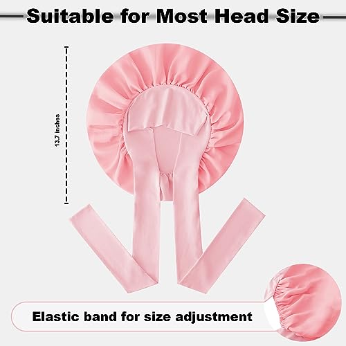 Silk Bonnet for Sleeping, Satin Hair Bonnets Large Sleep Cap for Women, Hair Wrap for Curly Hair Afros with Tie Band (Pink)*