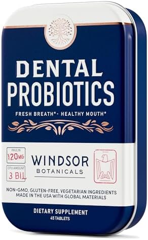 Dental Probiotics for Teeth and Gums - 3BN CFU Lactobacillus Salivarius Acidophilus Casei Tablets - Oral Probiotics for Mouth Bad Breath Treatment for Adults - 45 Chewable Dental Probiotic in a Tin