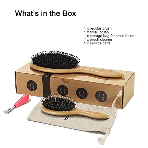 BESTOOL Hair Brush (Regular & Small), Boar Bristle Hair Brushes for Women Men Kids Thick Fine Curly Hair, Hairbrush for Detangling, Soften & Silky Shine