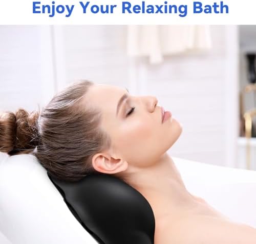 Goowin Bath Pillows for Tub, New Generation Skin-Friendly Silicone Bath Pillow, Luxury Bathtub Pillow for Head and Neck, Powerful Suction Tub Pillow for Bathtub with Inflatable Airbag (Black)