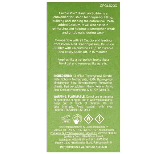 Cuccio Pro Brush-On Builder Gel With Calcium - LED And UV Self-Levelling Lightweight Formula - Soak-Off Gel Product With Strength Of Hard Gel - Chip-Resistant - Clear - 0.43 Oz Nail Polish