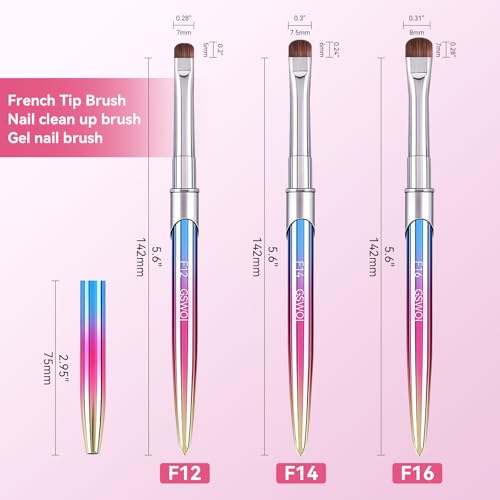 French Tip Brush & Nail Cleaning Brush for Polygel & Gel Polish – Professional Nail Art Brush with smile lines, Acrylic Detailing Tool for French Manicures, Builder Gel & Precision Nail Art (F16)