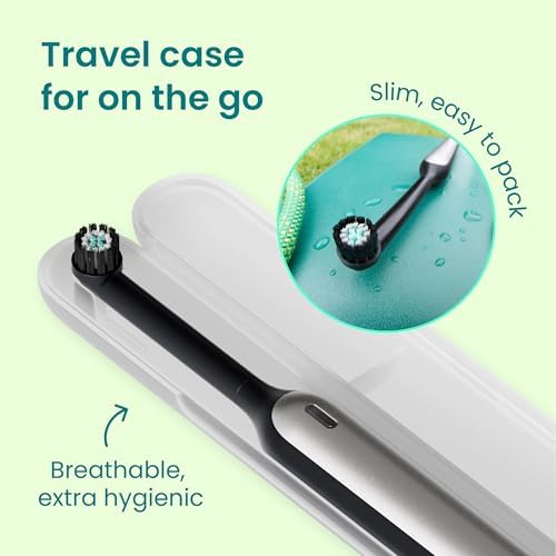 Quip Rev 360 Oscillating Rechargeable Electric Toothbrush with Extra Brush Head - Soft Bristles, Pressure Sensor, 3 Intensities, 30-Day Battery Life, Travel Case, Mirror Mount - Blue Stone