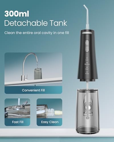 Onlyone Water Dental Flosser, 300ML Portable Oral Irrigator for Teeth, 4 Modes and 5 Jet Tips,Rechargeable Irrigation Cleaner,Electric Flossing Machine Power Flossers & Irrigator Accessories Black