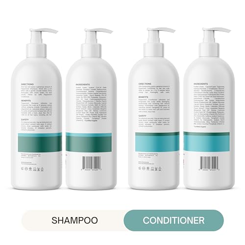 Peppermint Shampoo and Conditioner with Castor Oil & Biotin, Soothes Dry, Itchy Scalp, Strengthens Hair, Reduces Thinning & Hair Loss, Promotes Growth, Adds Volume, Sulfate-Free, 16 fl oz Each