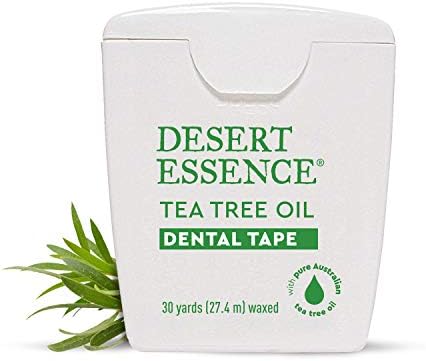 Desert Essence Tea Tree Oil Dental Tape – Pack of 6, 30 Yards Each – Naturally Waxed with Beeswax, Thick No-Shred Flossing Tape – Removes Food Debris, Antiseptic, Gluten-Free, Cruelty-Free