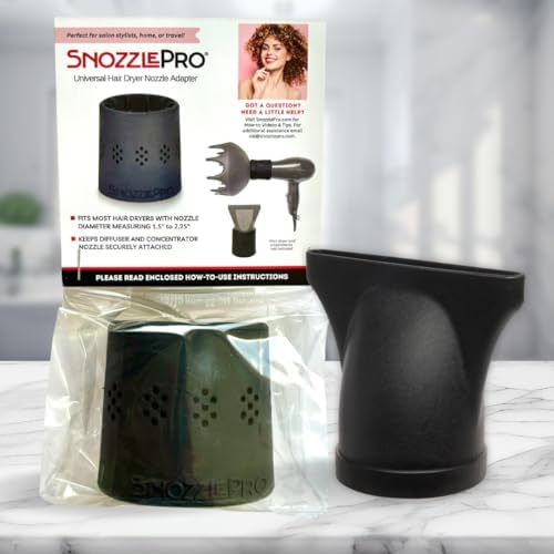 SnozzlePro Universal Hair Dryer Attachment with Concentrator Nozzle Replacement - Fits Most Blow Dryer Diameters from 1.5โ to 2.25โ (2-Piece Set)