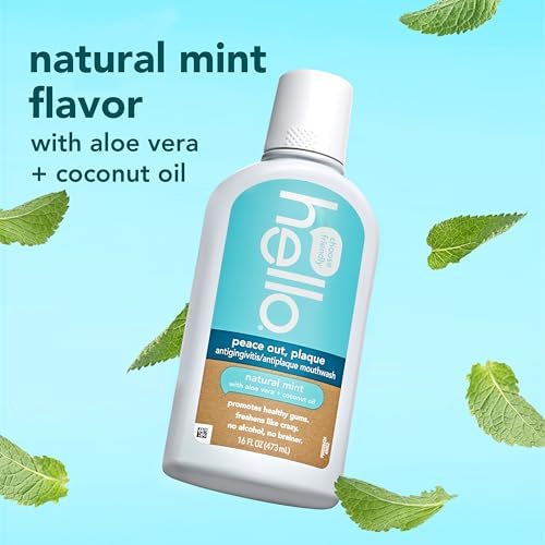 Hello Antiplaque and Whitening Fluoride Free Toothpaste and Naturally Healthy Antigingivitis Mouthwash, Alcohol Free, Vegan, SLS Free and Gluten Free, 4.7 Ounce Tubes, 16 Ounce Bottle