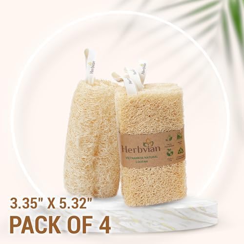 Natural Vietnamese Loofah Sponge, 100% Plant-Based Luffa Exfoliating Body Scrubber for Shower, Multi-Functional for Kitchen, Ideal for Men & Women, Spa & for Pet (6pcs/Pack)