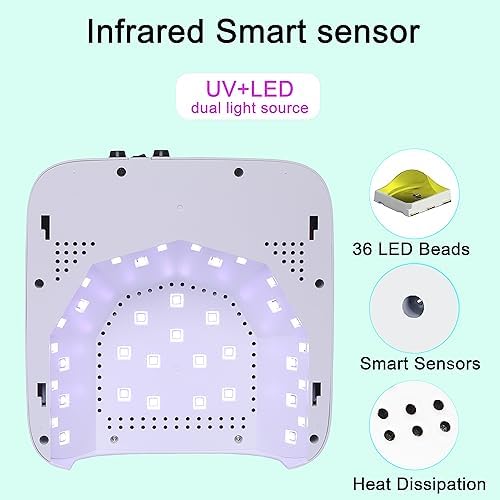 72W Cordless Led Nail Lamp, Rechargeable Nail Dryer, Portable Gel UV Led Nail Light with 4 Timer Setting Sensor, Professional Wireless Gel Nail Lights Nail Art Manicure Tools for Home and Salon