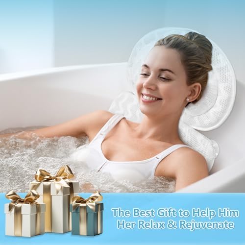 Bath Pillow Bathtub Pillow Washable Full Body Bath Pillows for Tub Neck and Back Support Spa Bath Cushion Tub Pillow Headrest with Comfort 4D Air Mesh and 10 Powerful Suction Cups for Women Relaxing
