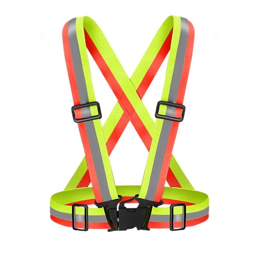 Fepdiu High Visibility Reflective Vest Safety Vest Running Reflective Gear Adjustable Reflective Vest for Walking,Jogging,Hiking,Night Cycling (Orange)
