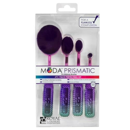 MODA Prismatic 4pc Face Makeup Brush Kit – Oval Brushes Perfect for Foundation, Contouring & Highlighting with Soft Vegan Filaments