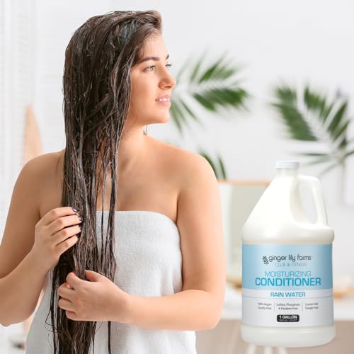 Ginger Lily Farms Club & Fitness Moisturizing Conditioner for Dry Hair, 100% Vegan & Cruelty-Free, Rain Water Scent, 1 Gallon (128 fl oz) Refill