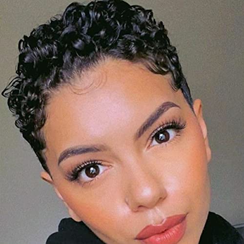 Short Pixie Cut Wigs for Black Women Synthetic Hair Afro Pixie Wig Black Color Short Wigs for Black Women Short Curly Pixie Wigs for Women (Natural Black)