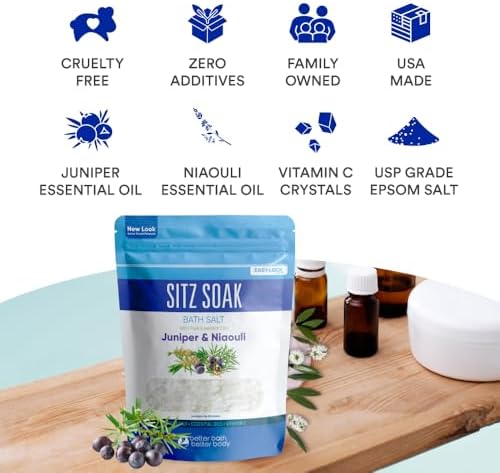 Sitz Bath Soak 2-Lbs Sitz Salt Epsom Salt Hemorrhoid Soothing with Pure Essential Oils in BPA Free Pouch with Press-Lock Seal Made in USA
