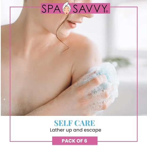 Bath Loofah Set, Pack of 6 Shower Body Sponges with Suction Cups for Men and Women, Exfoliating Pouf Bath Accessories, Multicolor