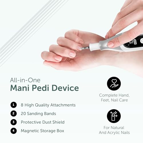 PediLux Pro Professional Manicure Pedicure Kit, Cordless Electric Nail File Drill Set, Thick Toenail Grinder, Toe Nail Dremel Tools, Filer, Buffer, Sander, Remove Cuticles, Callus for Men & Women