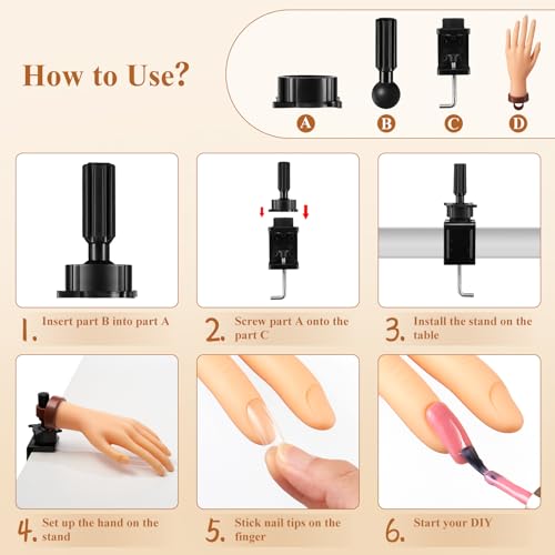 Practice Hand for Acrylic Nails: Rubber Nail Hand with Stand - Fake Manicure Hand to Practice Acrylic Nails for Beginners