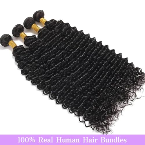Deep Wave Human Hair Bundles, 20 22 24 Inch, 100% Unprocessed Brazilian Virgin Hair, 3 Bundles, Deep Curly, Black,Sew-In Installation, Wavy Style Keep Texture Silky Soft