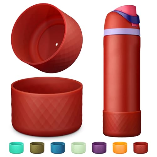 Comheral 2PCS Silicone Water Bottle Boot for Owala 24oz, Anti-Slip Protective Sleeve Bottom Bumper for FreeSip, Twist, and Flip Stainless Steel Bottles, Dishwasher Safe and BPA Free(Brown)