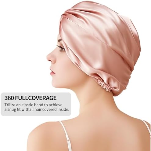 Sleep Cap for Women Hair Care,22 Momme 100% 6A Mulberry Silk Natural Silk Night Bonnet with Elastic Stay On Head