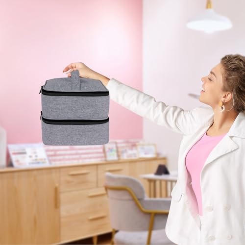 Nail Polish Organizer Holds 30 Bottles (15ml - 0.5 fl.oz) Double-layer Gel Nail Polish Kit Carrying Case, Nail Holder for Nail Lamp, Portable Nail Organizer and Storage for Nail Supplies (Gray)