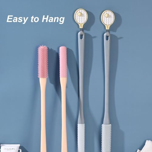 Long Handled Silicone Toe Crevice Cleaning Brush & Exfoliating Brush, 2025 New Soft Rubber Toe Cleaning Tool, Foot Scrubber Shower Feet Care for Seniors, Elderly, Men and Women (Pink)