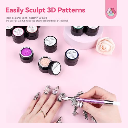 SAVILAND SSPro X 3D Nail Gel Set: 12 Colors Non-Sticky Soak Off 3D Sculpting Gel for Nail Art Painting Drawing Hand Carving Molding with Sculpture Pen for 3D Nail Art Design Home Salon Manicure DIY