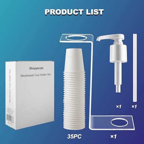 Practical Mouthwash Dispenser Specially Designed to Fit Only Listerine 1.5 or 1 L Bottles with Cups, Holder, and Pump.