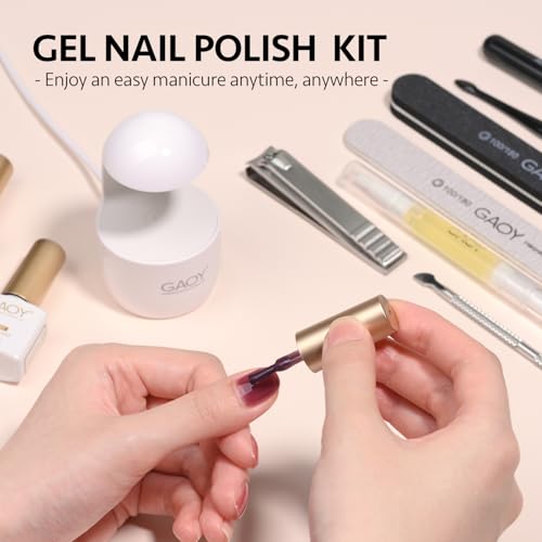 GAOY Gel Nail Polish Kit with UV Light for Beginners, 6 Colors Sheer Nude Red Pink Brown, Gel Polish Kit with Top and Base Coat for Salon and Nail Art DIY at Home, Rose Garden