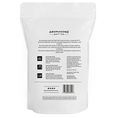 Aromasong Dead Sea Salt for Kids Bath Soak, 4 Lbs. Fine Grain Large Bulk resealable Pack, 100% Pure & Natural.