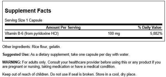 Swanson Vitamin B-6 (Pyridoxine) Cardio Health Support Energy Metabolism 100 Milligrams 100 Capsules
