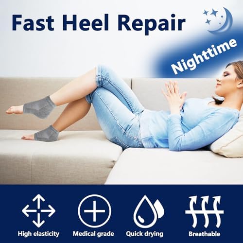 Moisturizing Gel Heel Socks for Dry Cracked Feet - 2 Pairs - Spa Socks for Cracked Heel Treatment - Heal Dry Heels - Night Care Skin - Foot Care for Women & Men (Regular, Grey)
