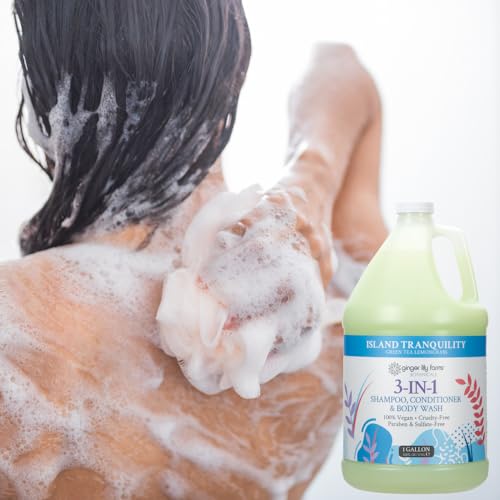 Ginger Lily Farms Botanicals 3-in-1 Shampoo, Conditioner & Body Wash, Island Tranquility, 100% Vegan & Cruelty-Free, Green Tea & Lemongrass Scent, 1 Gallon (128 fl oz) Refill