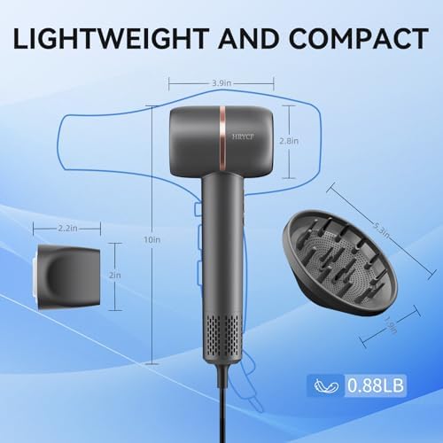 Hair Dryer, 160000RPM Fast Drying Blow Dryer, 500 Millions Negative Ionic High Speed Hair Dryer Professional Care Blow Dryer, Thermo-Control Low Noise with Magnetic Nozzle & Diffuser, Gray