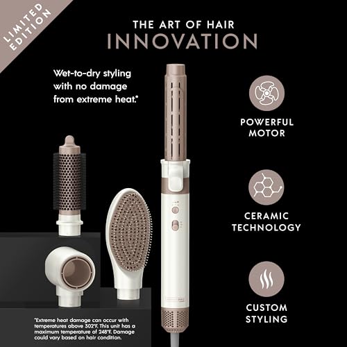 DigitalAIRE Multi Hair Styler, Air Styling System for Curls, Waves, Blowouts & Volume, 4 Attachments to Personalize Your Look Plus Storage Bag, White