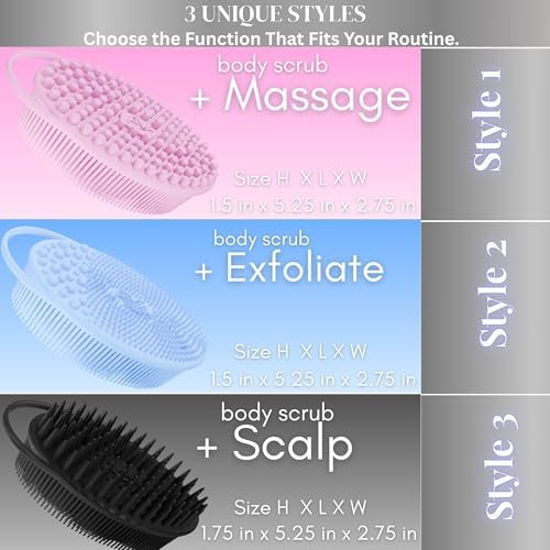Avilana Silicone Body Scrubber – Silver-Infused Gentle Shower Brush & Loofah Alternative – Fast-Drying, BPA-Free Silicone Body Exfoliator for Sensitive Skin – for Men & Women (Blue, Massage)