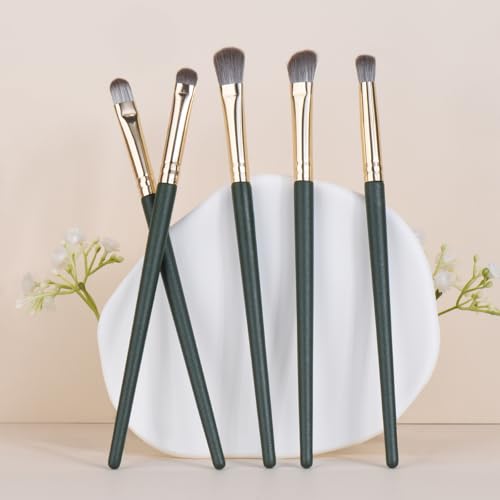 Eyeshadow Makeup Brushes Set with Case 5 PCS Soft Synthetic Hairs Eye Makeup Brushes for Blending Eyebrow Eyeliner Eyeshadow (Green)
