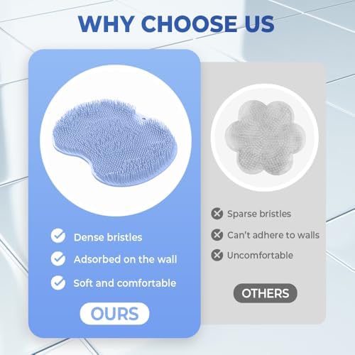 Shower Foot Scrubber Mat with Non-Slip Suction Cups, Foot and Back Cleaning Pad, Silicone Exfoliating Pad, Anti-Slip Bathroom Shower Foot Pad with Suction Cups and Drainage Holes (Blue)