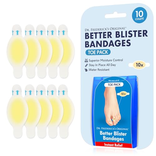Dr. Frederick's Original Better Blister Bandages - 10 ct Toe Pack - Water Resistant Hydrocolloid Bandages for Foot, Toe Blister Prevention & Recovery - Blister Pads