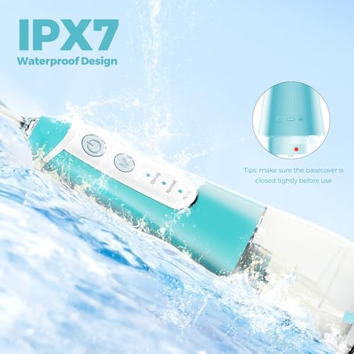 Cordless Water Flosser & Dental Pick for Teeth - 350ML Portable Oral Irrigator Tank Removable IPX7 Waterproof Home Travel Teeth Cleaner Professional Electric Flossing Machine - Blue