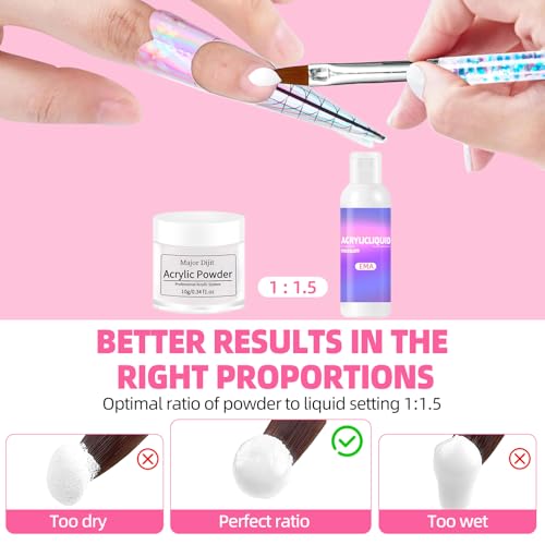 Major Dijit Acrylic Nail Kit with LED Lamp & Electric Drill - 12 Colors Acrylic Powder Monomer, Base/Top Coat, Tips/Glitter/Nail Charms | Nail Kit for Beginners with Everything