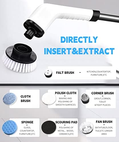 Electric Spin Scrubber Cleaning Brush: Cordless Power Shower Scrubber for Cleaning Bathroom Tub Tiles Car with Long Handle | Portable E Spin Bathtub Spinning Cleaner Scrub Brush Household Use Supplies