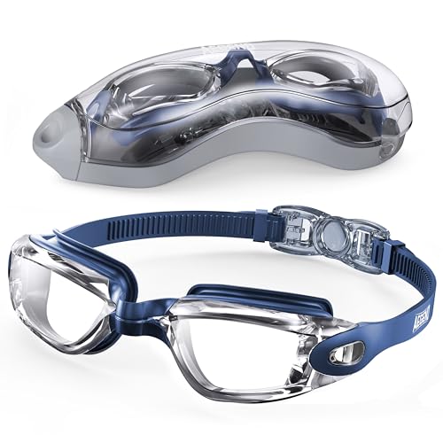 Aegend Swim Goggles, Swimming Goggles No Leaking Full Protection Adult Men Women Youth,Black Clear With Blue Strap